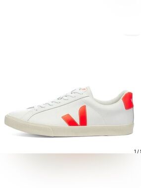 Veja Esplar Leather White & Fluorescent Orange Trainers - Women’s US 7 | Euro 38